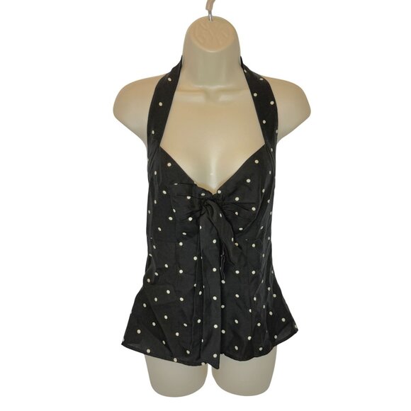 LPA Tops - LPA Romi Halter Top Revolve Black Cream Polka Dot Knot Front Backless Peplum NWT